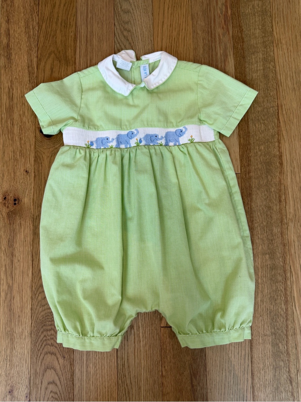 Vive La Fête Boys 24M Green Smocked Elephant Bubble Romper